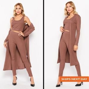 Luxe Feel 3 Piece Set - Three Piece Set - Cardigan Set - Duster - Knit Pant Set